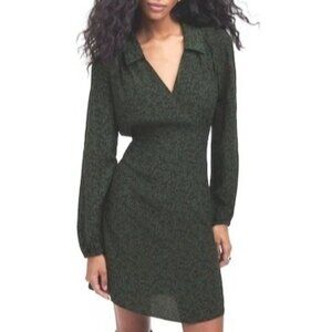 Madewell Long-Sleeve Mini Shirtdress In Floral Green Print Size 8 Womens Dress